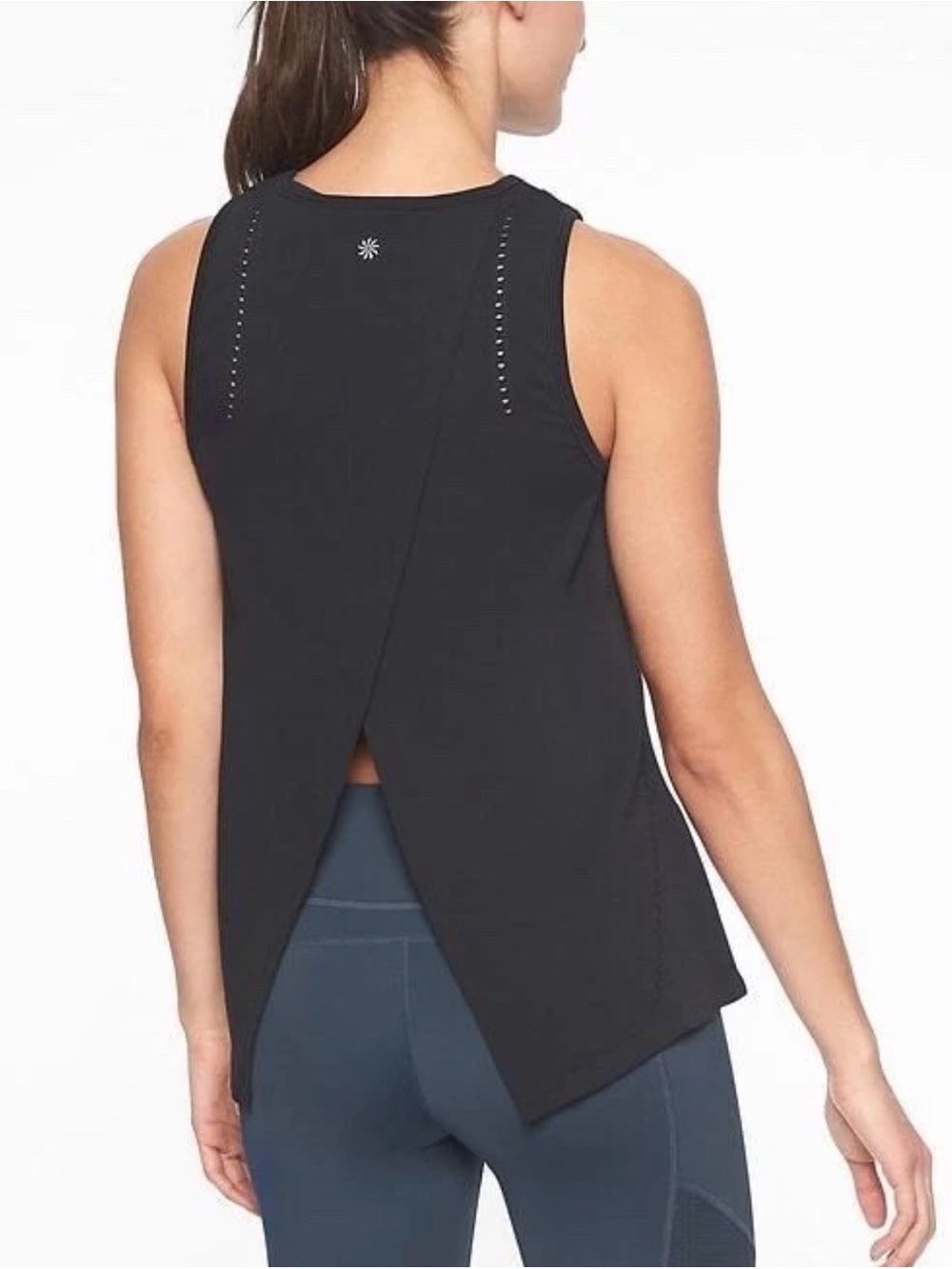 Athleta Foothill Tank Top Large Black Split Back Workout Yoga Athletic